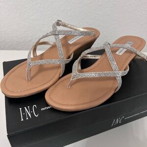 INC International Concept Champagne Mini wedge Sandals NIB